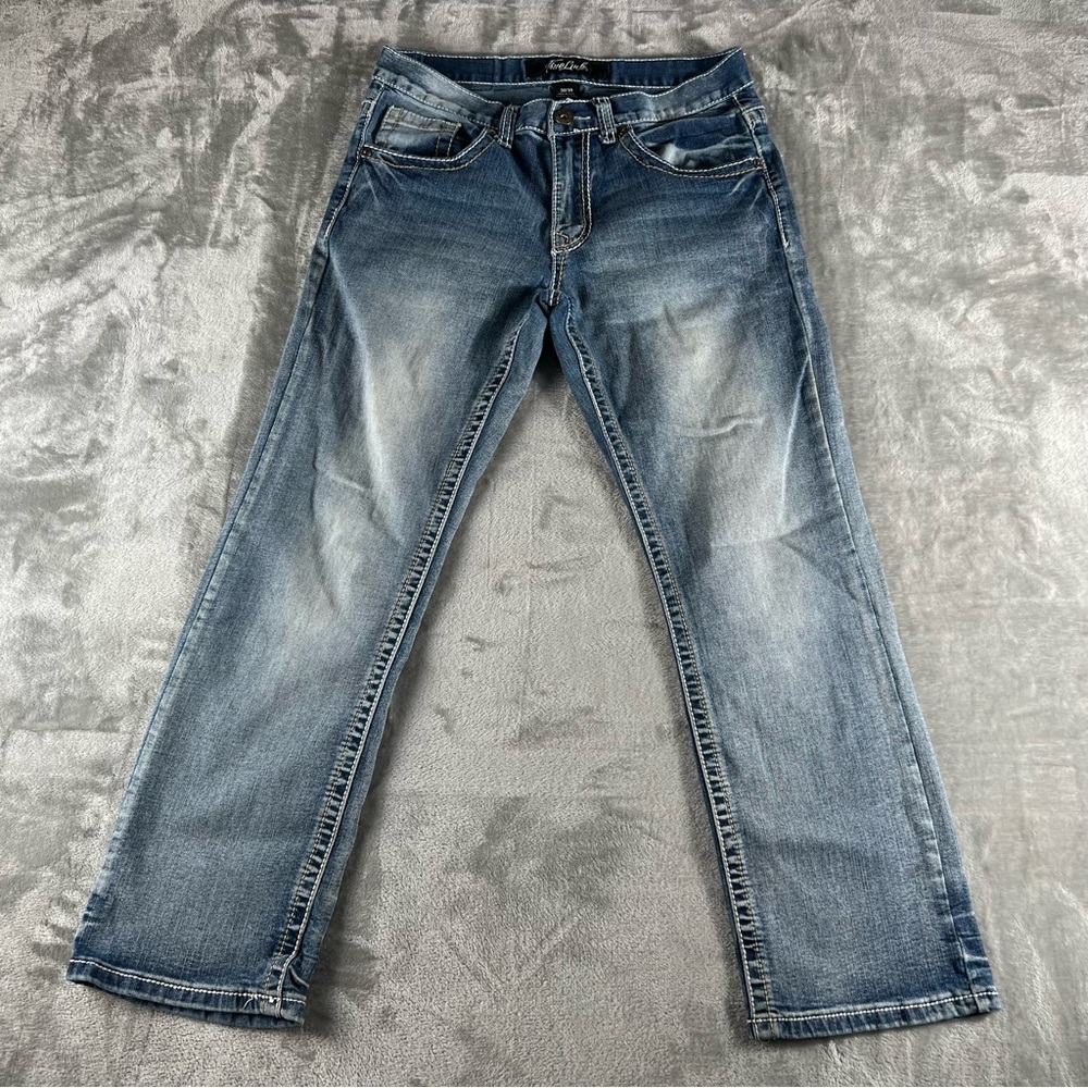True Luck Men's Jeans Sz 30x30 Straight Leg Flap Pocket Medium Wash Embroidered